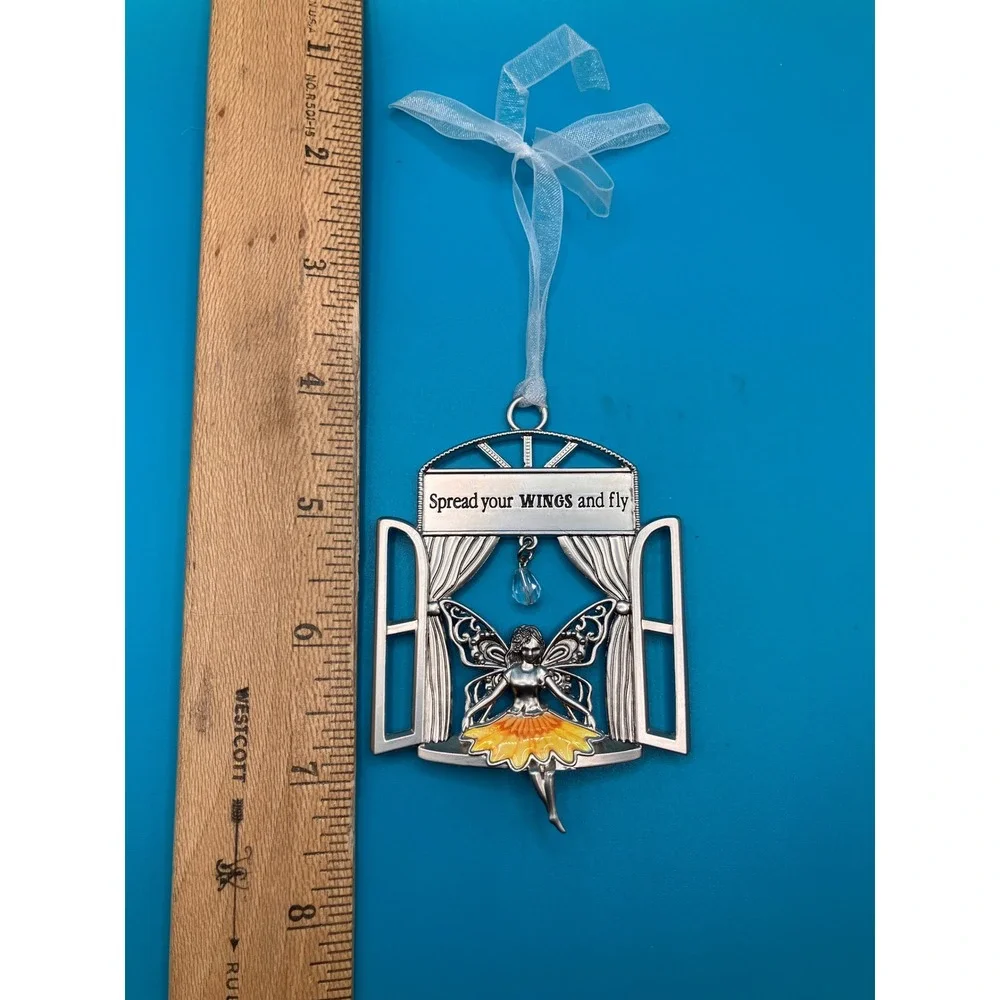 Fairy Ornament Silver Tone Spread Your Wings and Fly Enamel